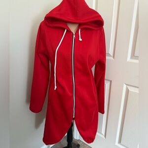 Red Hooded Zip-Up Jacket Dress